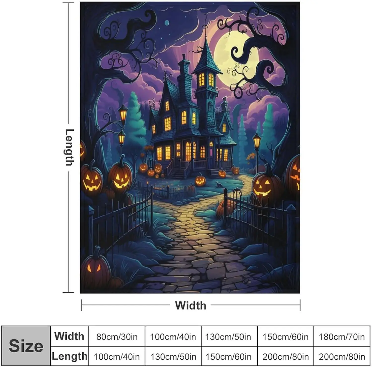 Haunted House Castle Moon Medieval Forest Pumpkin Blanket Happy Halloween Holiday Throw Blankets 60