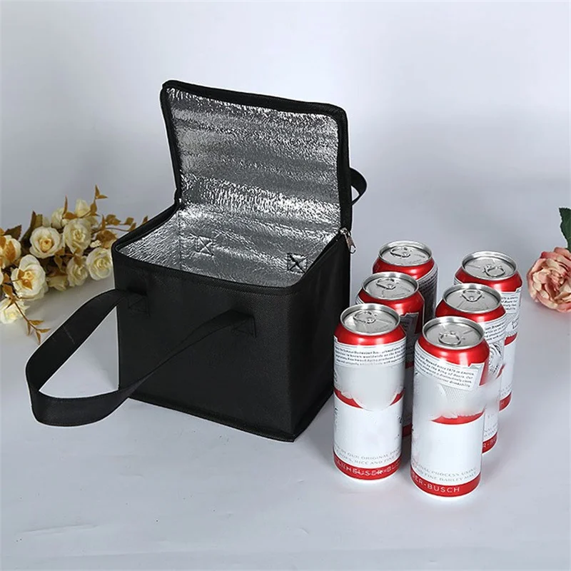 Bolsa de almuerzo aislada Bento, bolsa térmica de gran capacidad tejida, negra, reutilizable, para Picnic al aire libre, bolsa de hielo portátil