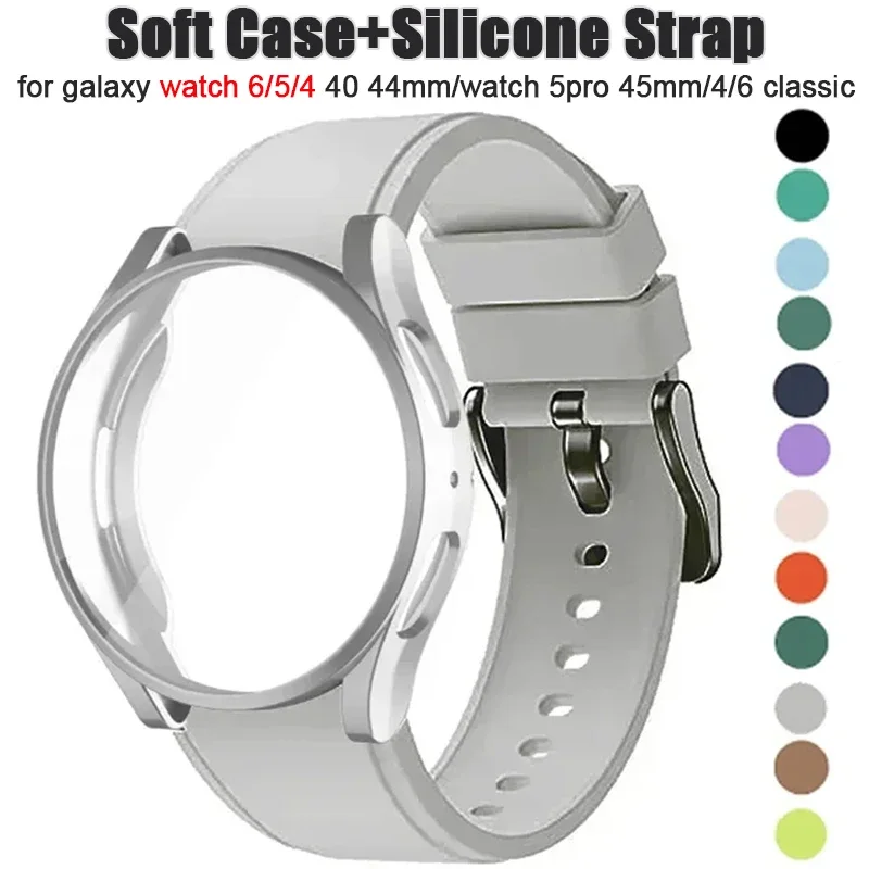 حافظة بوب + حزام لساعة سامسونج جالاكسي 4/5/6 40 مللي متر 44 مللي متر غطاء حماية ناعم من البولي يوريثان + سوار لساعة جالاكسي 6 الكلاسيكية 43 مللي متر 47 مللي متر S
