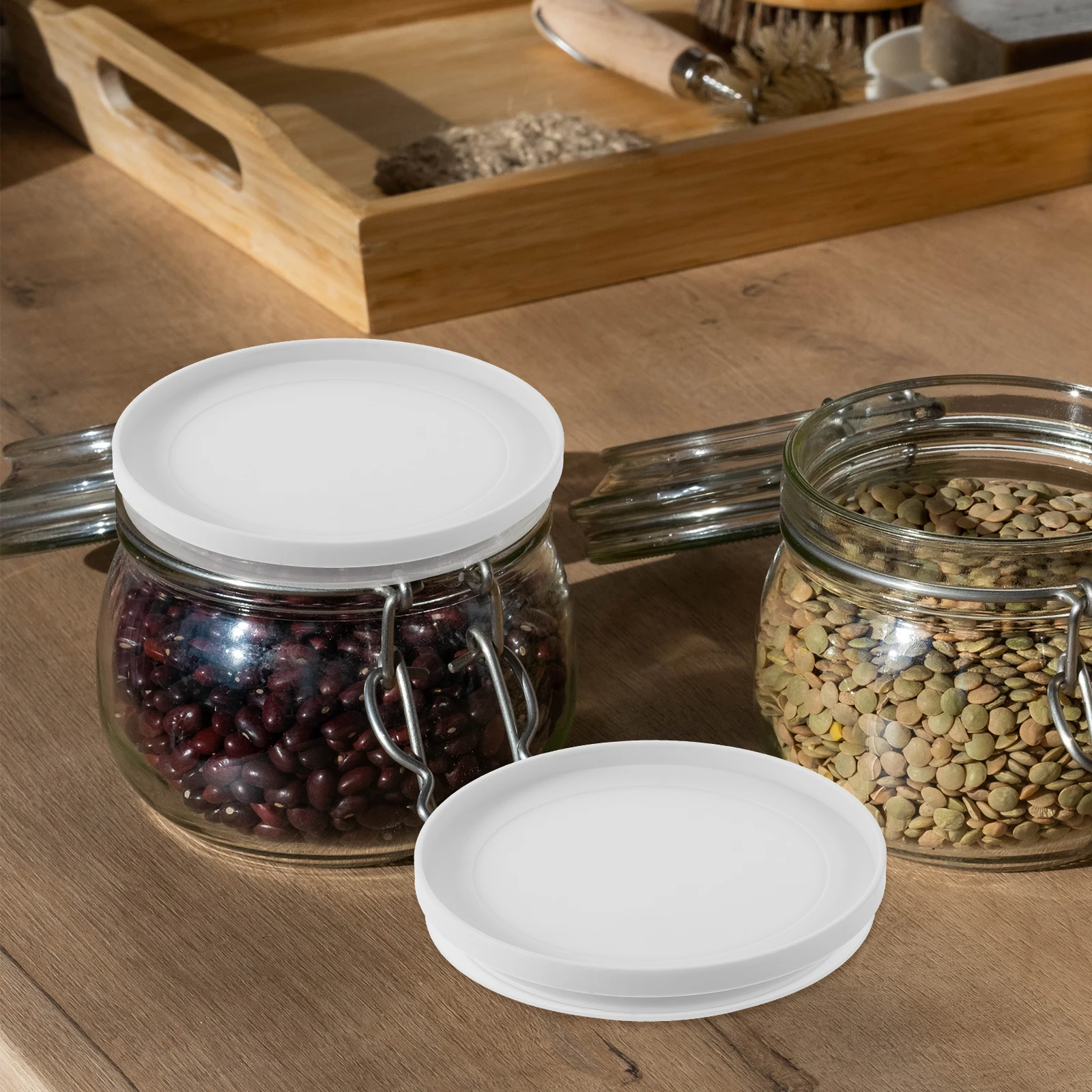 

4pcs Plastic Jar Lids Reusable Bottle Covers Airtight Sealing Caps Anti-Leak Storage Covers Kitchen Wide Mouth Canning Lids