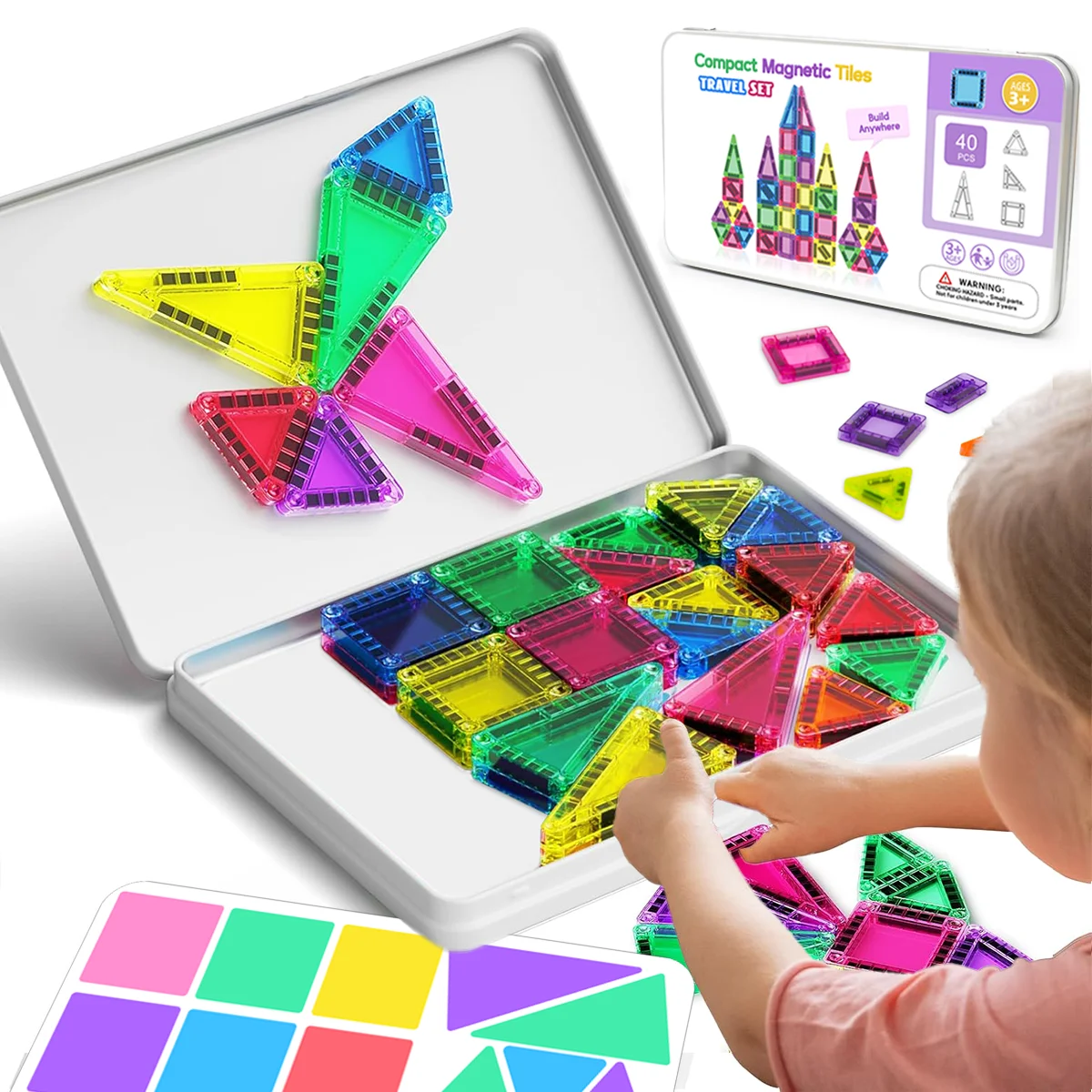 40 pièces Mini blocs de construction magnétiques Puzzle magnétique jouet d'assemblage, boîte en fer ensemble de voyage facile à transporter blocs magnétiques petite taille,
