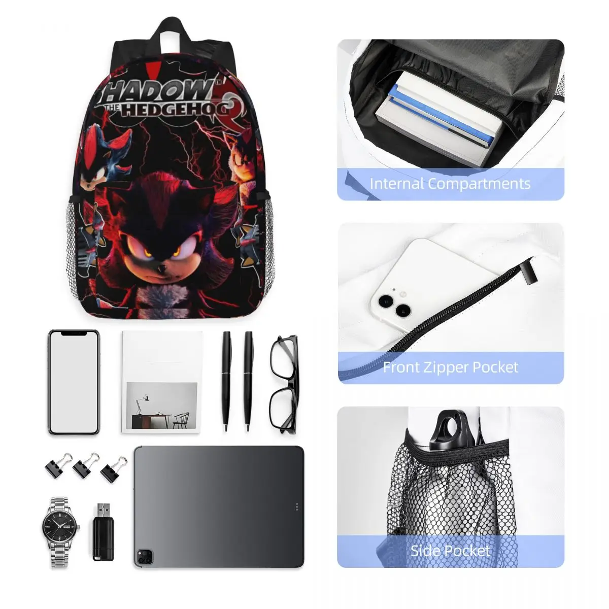 S-Shadow T-The-S H-Hedgehog-S حقيبة الظهر رائجة البيع Daypack بنين بنات BookBag حقائب كتف للرجال النساء الأطفال حقيبة مدرسية #5