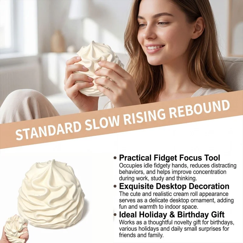 Creative Whipped Cream Shaped Squishy Ornament Soft Slow Rising Desktop Decor Stress Relief Decor Gift for Office Adult Workers