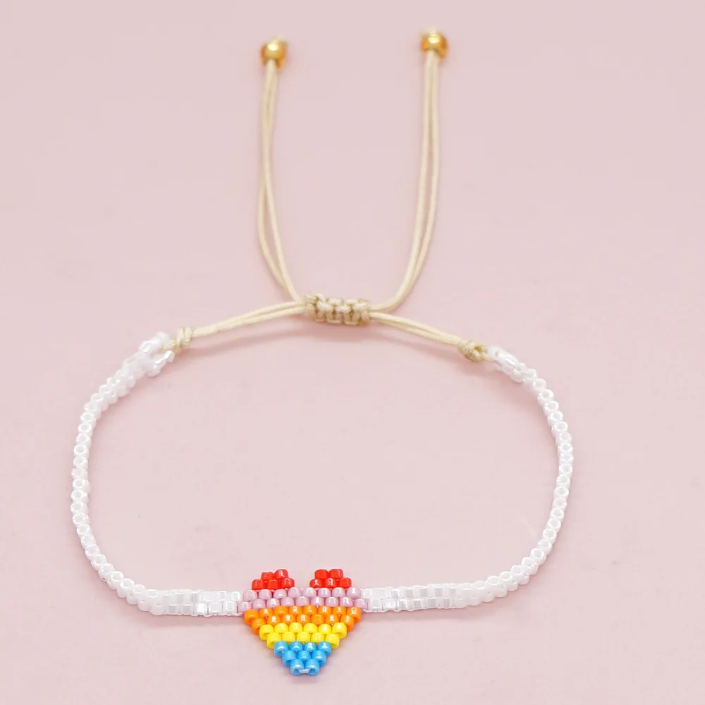 

ZGMXR Браслет из рисовых бусин, оригинальное сердце, градиент цвета, регулируемый Радужный браслет ручной работы, простой браслет из бисера в богемном стиле