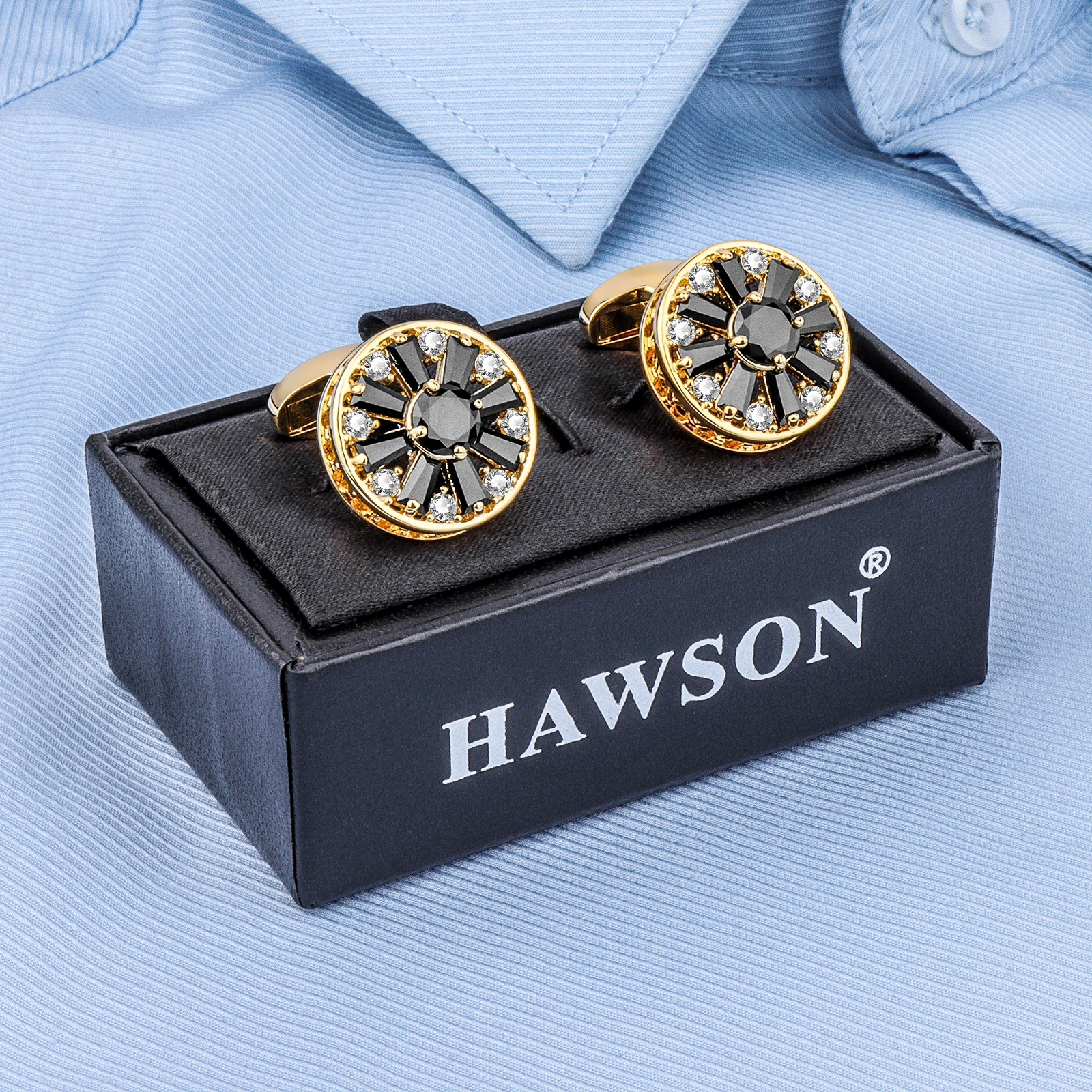 Crystal Cufflinks for Men with Gift Box, Gold Tone Cuff link for Men's Dress Shirts and French Cuff Shirts on Wedding Party