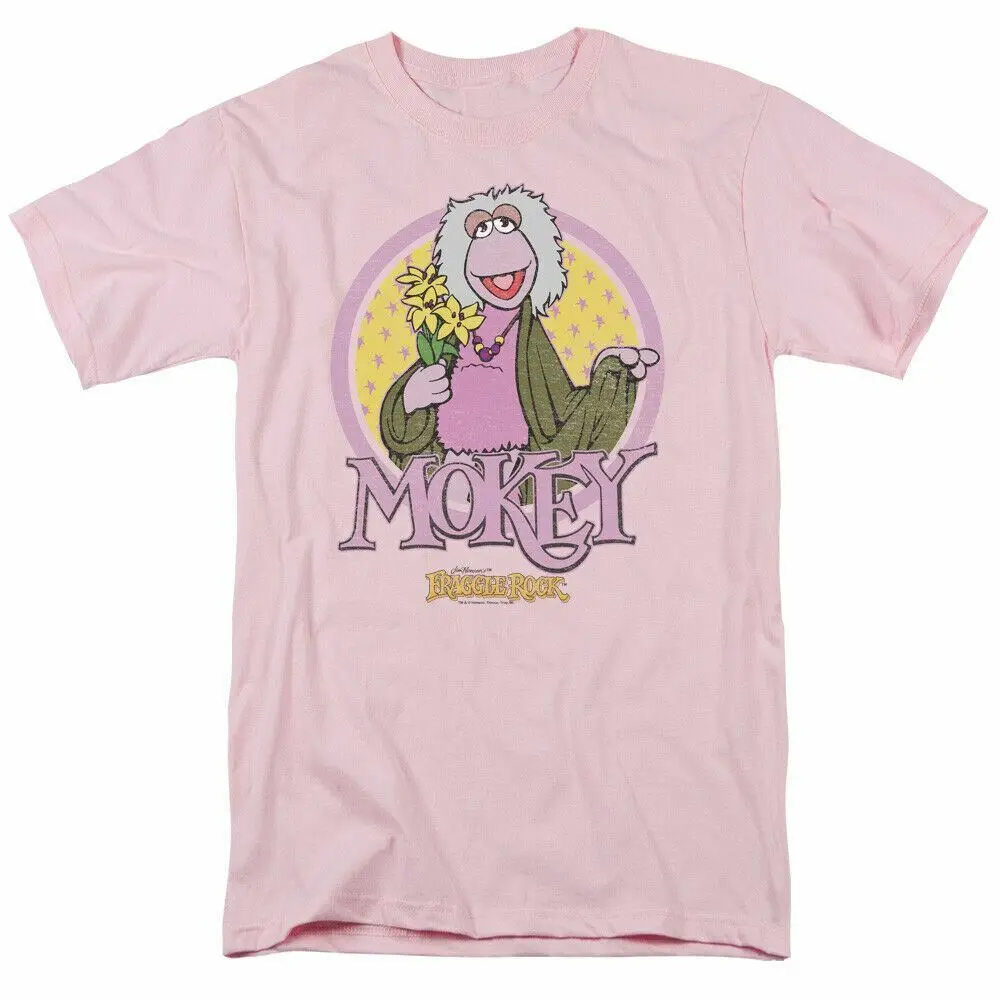 Fraggle Rock Mokey Circle T Shirt pria berlisensi klasik TV Show Pink