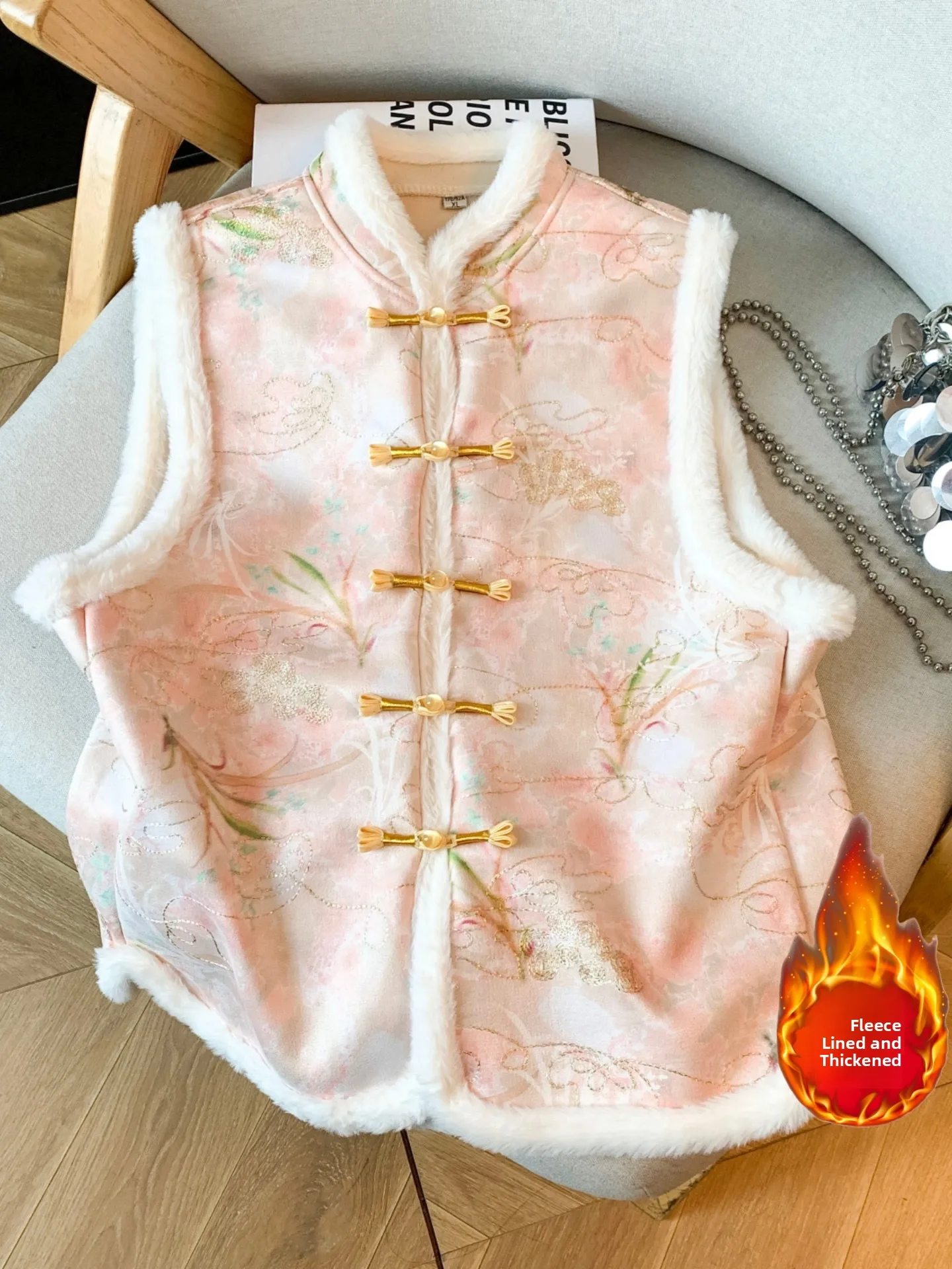 New Chinese Style Women's Vest with Button Design Spring Autumn New Large Size Beautiful Top Warmth Function round Neckline