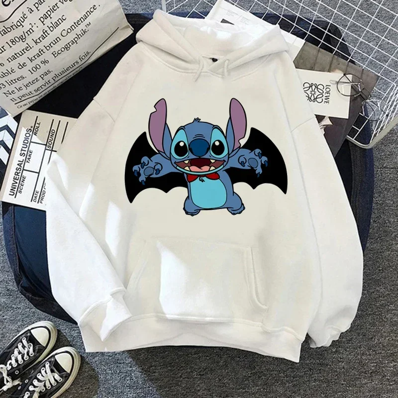 Funny Hoodies Women Harajuku Disney Stitch Christmas Pullovers Cute Kawaii Casual Tops Angel Print Long Sleeve Hooded Sweatshirt