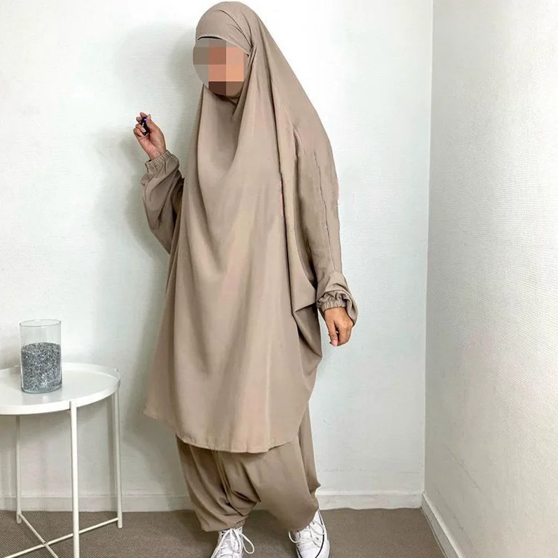 Jilbabs pantalones 2 piezas vestido musulmán mujeres Khimar Hijab Dubai oración de lujo Abaya Ramadán ropa islámica al por mayor