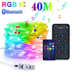 40M Led String RGBIC Light IP65 Bluetooth Music Lamp String Fairy Lights Smart Outdoor Festoon Party Leather Line Holiday Lighti