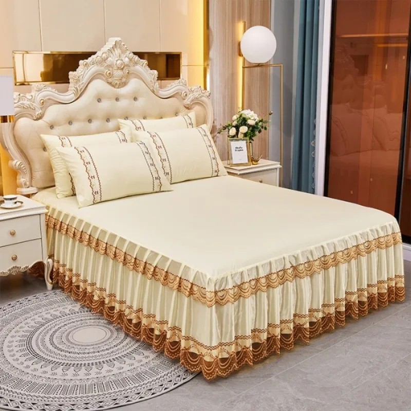 1 piece of single bed skirt family bed sheet, machine washable mattress protection cover sandblasted embossed bedsheet