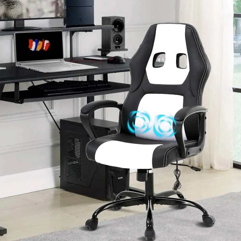 Ergonomic High-Back Gaming Chair with Massage, Lumbar Support, and PU Leather for Comfortable Computer Use