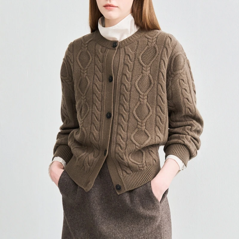 

Simple Casual Knitted Sweater Jacket Women's Long Sleeve round Neck Regular Fit Autumn Winter Fashion Light Vintage Korean Style
