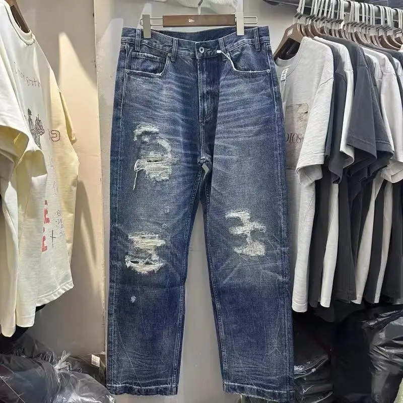 Fashion Autumn New Vintage Sophistication Cat's Whisker Distressed Straight-Leg Loose-Fit Hip-Hop Men's Women's 25SS Jeans