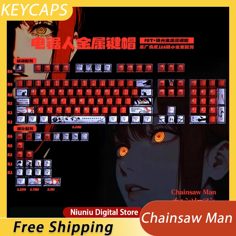 

Secret Agent Chainsaw Man Series PBT Material Metallic Paint Surface Keycaps Five Sided Sublimation Process Staircase Layout