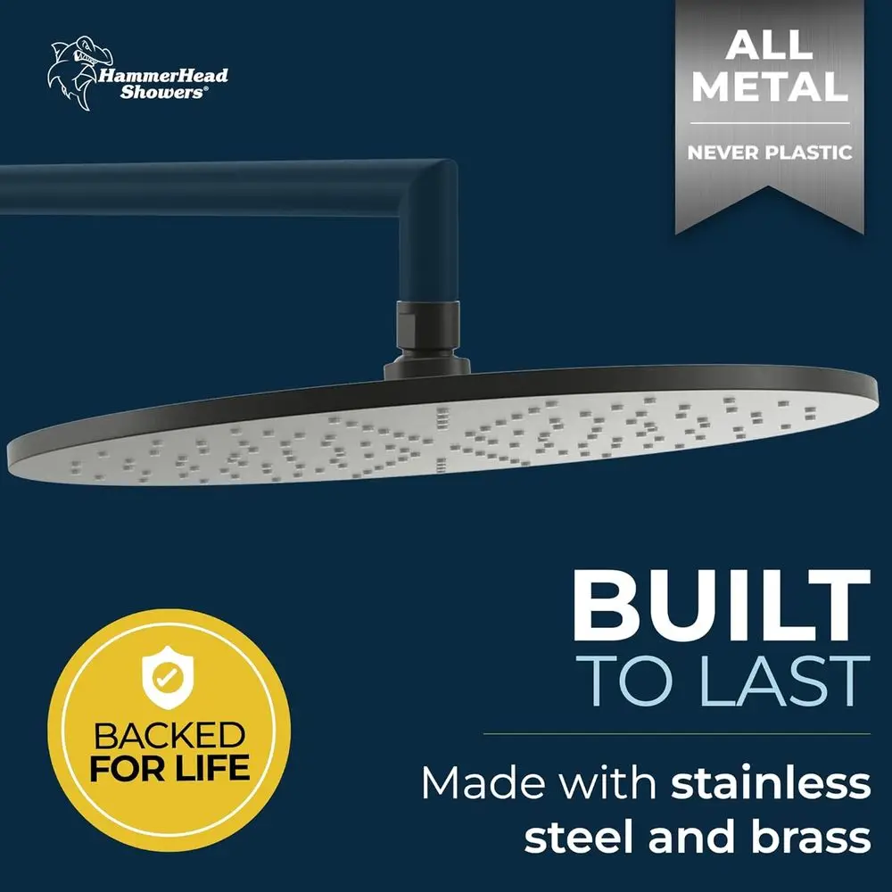 رأس دش عالي التدفق من المعدن الصلب مقاس 12 بوصة، مناسب للضغط، أسود غير لامع، حامل على الحائط أو السقف