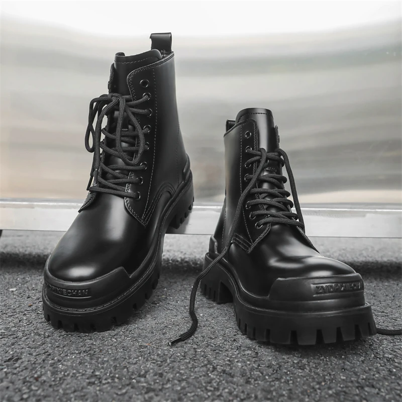 Autumn Winter Men Thick Soled Motorcycle Boots European  American Height Increasing Casual High-end Feeling Fashionable Boots