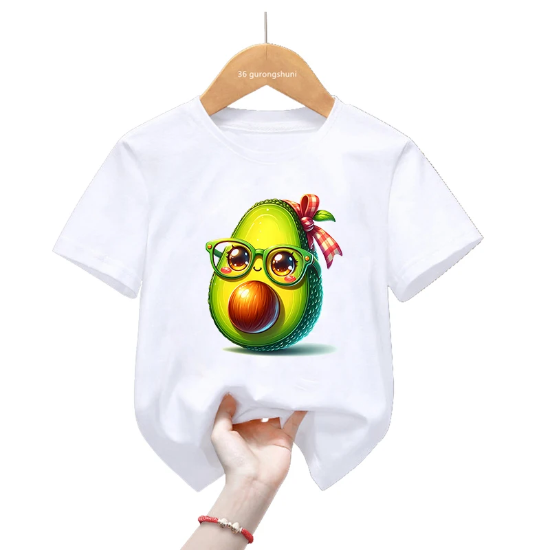 Cute Avocado Love Flowers Printed White Tshirt Girls/Boys Funny Kawaii Kids Clothes Summer Short Sleeve T-Shirt