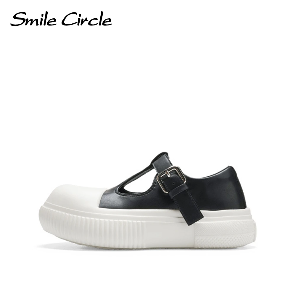 Buty na co dzień Smile Circle Słodkie i wszechstronne buty na płaskiej platformie Okrągłe palce Śliczne koreańskie buty damskie na co dzień