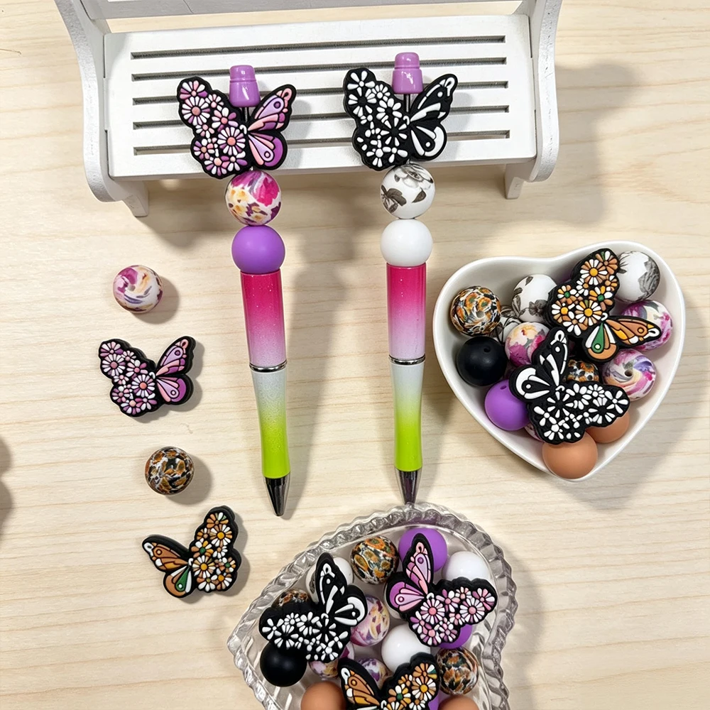 33/34/58-teiliges Set mit Silikonperlen in Form von Blumen und Schmetterlingen, zum Basteln von Halsketten, Armbändern, zur Dekoration von Stiften, Schmuckanhängern usw. Geburtstagsgeschenk für die Feiertage – Detail 3