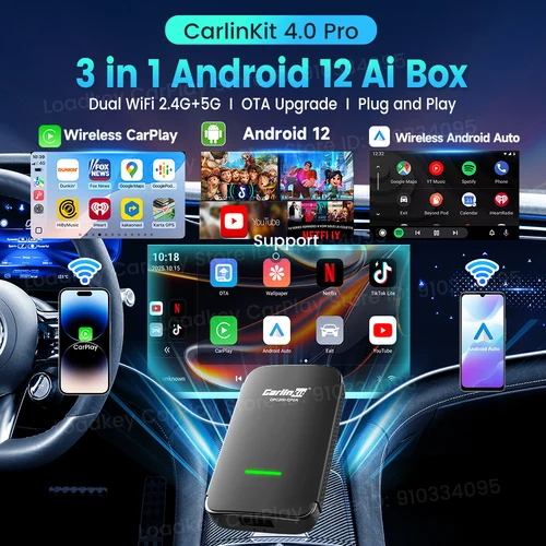 Imagen 2 del producto CarlinKit CP2A Pro Ai Box adaptador inalámbrico CarPlay Android Auto inalámbrico inteligente CarPlay Box compatible con YouTube Netflix TikTok 5G USB
