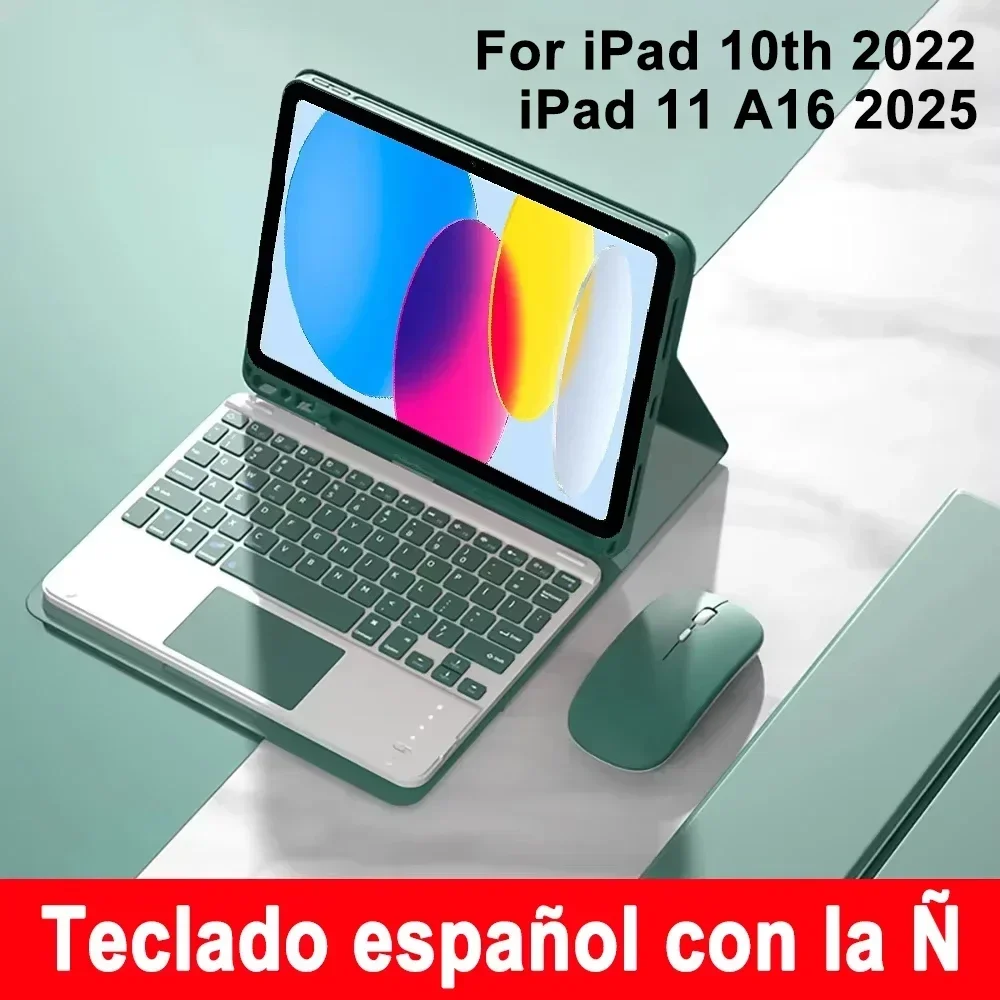 

Чехол для планшета с испанской клавиатурой для iPad 11 A16 2025 10-го поколения 10,9 дюймов Air4/5/6, съемный чехол-клавиатура с клавиатурой, держатель для карандашей