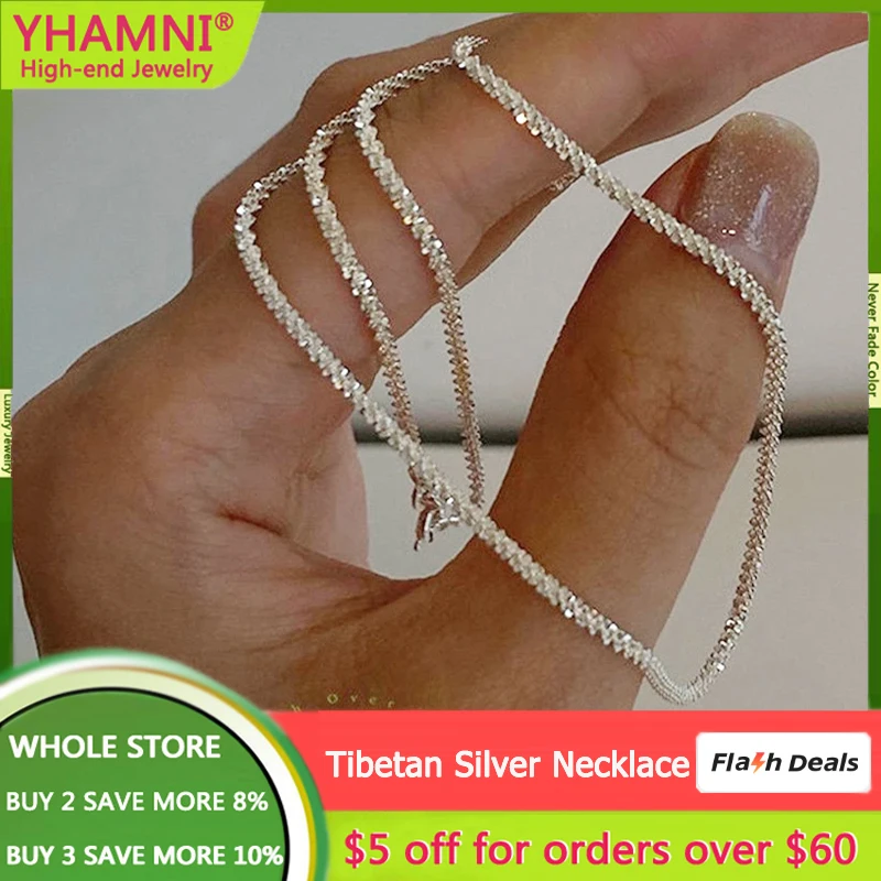 Trend Sparkling Tibetan Silver Choker Necklace for Women Elegant Clavicle Chain Necklace Party Wedding Collar Fine Jewelry Gift