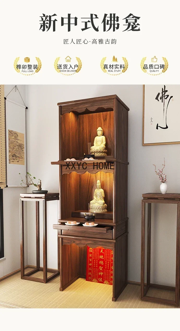 Massief Houten Voorouderaltaarkast Huishouden Drielaagse Boeddha Niche Chinese Stijl Kledingkast Woonkamer Boeddha Kast