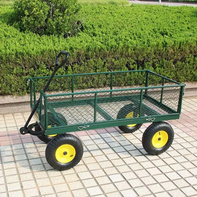 Steel mesh garden net car outdoor storage tool with rolling container, used for transportation