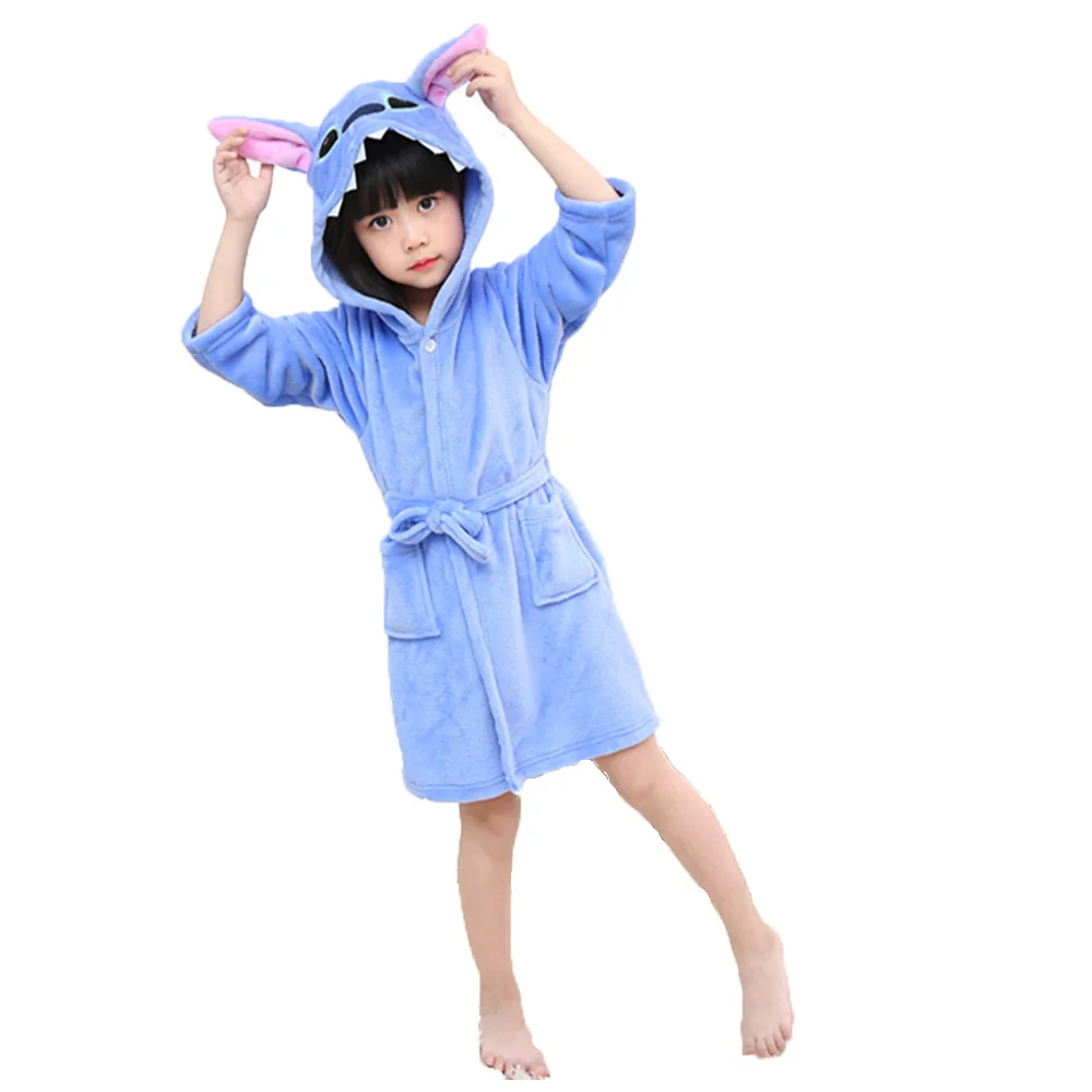 

MINISO Disney Stitch Халат Детская одежда для сна для девочек 3, 4, 5, 6, 7 лет Синие фланелевые зимние детские пижамы Пижамы для маленьких мальчиков Халат