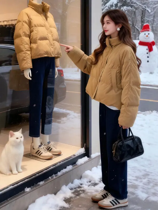 

Korean Sle Loose Fit ort Cotton Jaet Faionable Casual Wear Zipper Closure No Hood Pure Color Versatile Autumn Winter