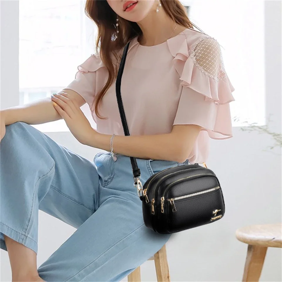 High Quality Soft Leather Purse Fashion Women Shoulder Messenger Bag Multi-pocket Wear-resistant Bag Luxury Ladies Handbag Sac