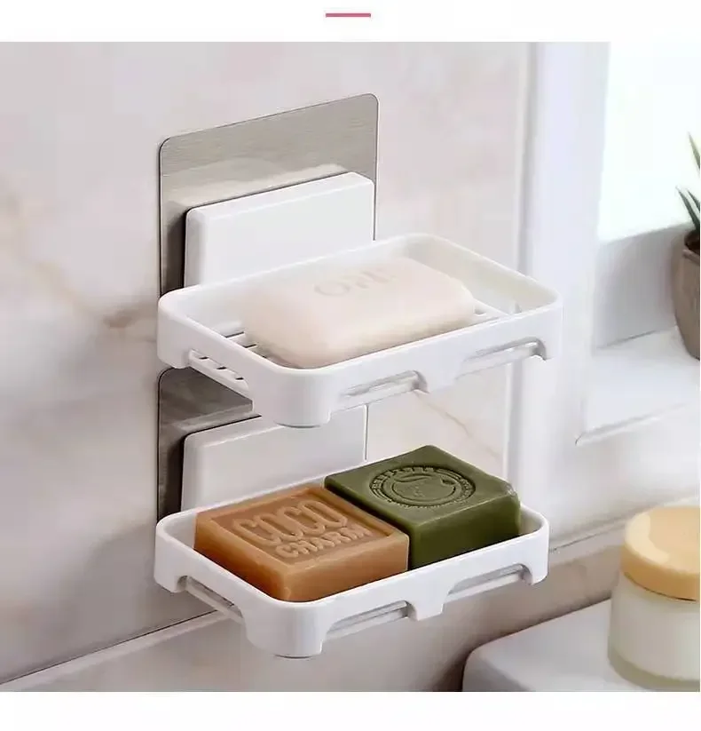 Wall Mounted Soap Dishes Box Bathroom Shower Soap Holder Toiletries Organizer Kitchen Storage Rack Bathroom Supplies For Bath