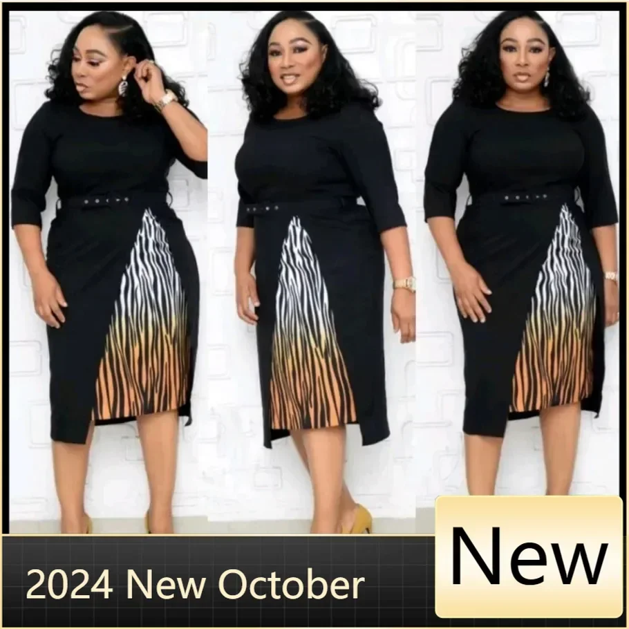 2025 Hot Sale African And Turkey Style Plus Size Sashes Striped Patchwork Dress For Women