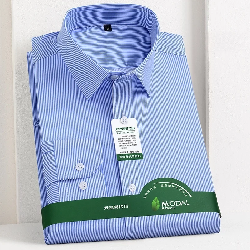 

Качественная мужская рубашка против морщин, классические рубашки с длинными рукавами для мужчин, приталенная Camisa, деловая блузка, белая, синяя офисная рубашка