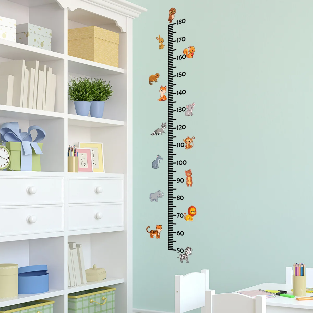 Height Stickers Nordic Animal Bear Lion Bunny for Kids Room Nursery Room Kindergarten Baby Measuring Height Ruler Wall Stickers