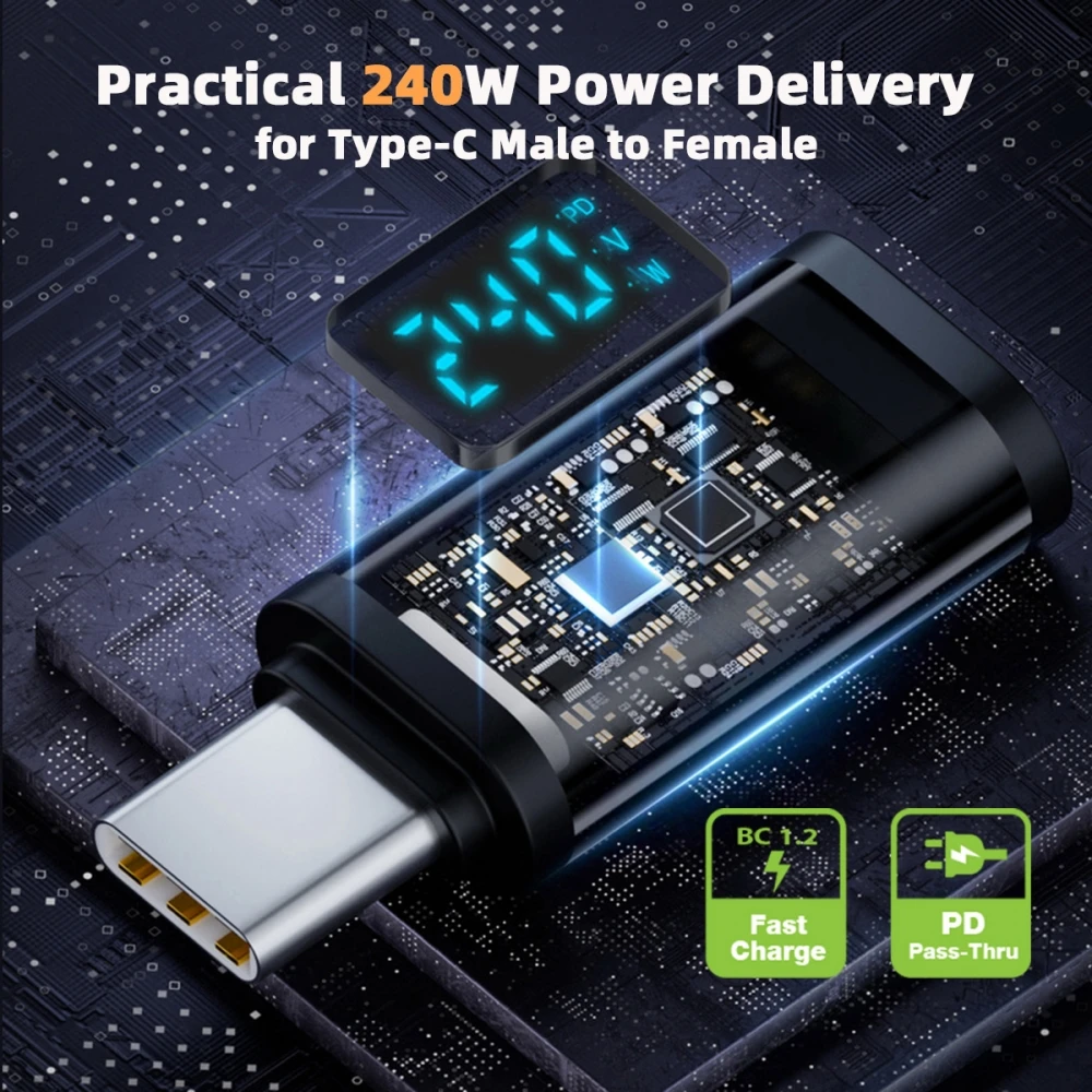 Adaptador USB4 conector Monitor extensor macho a hembra 240W 40Gbps transmisión bidireccional con pantalla inteligente LED