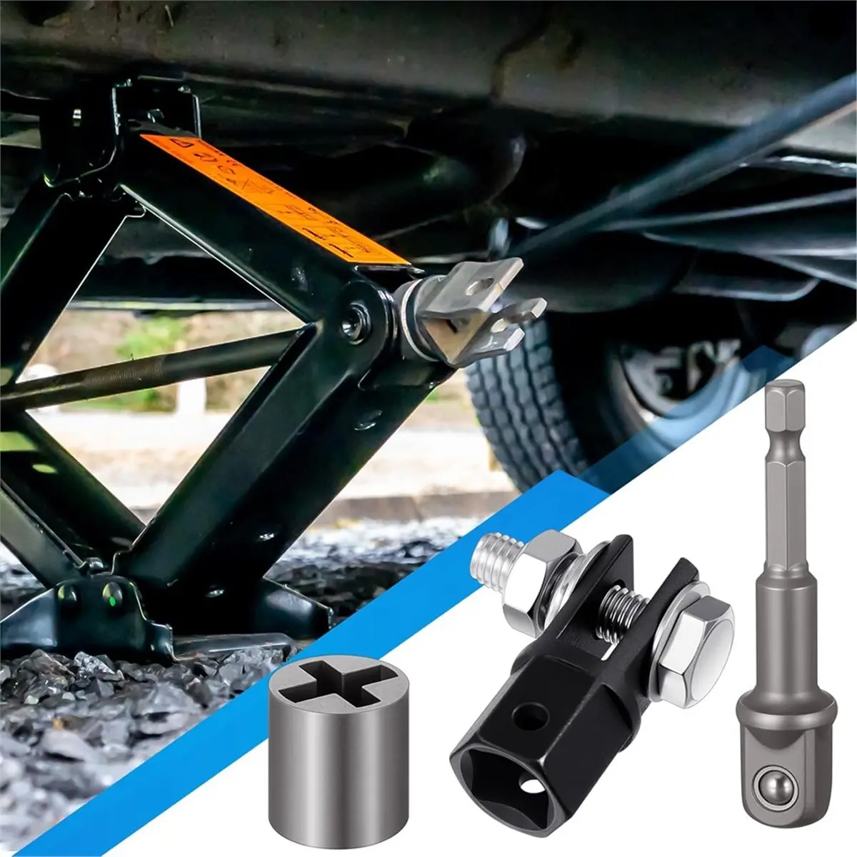 3 Pcs Scissor Jack Adapters Tool Heavy-Duty Universal Jack Socket Adapter for Hand Drill Scissor Car Jacks