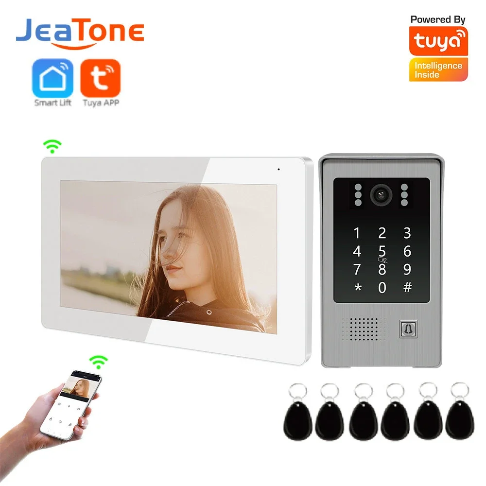 

【Tuya 1080P】Jeatone 7Inch Full Touch WiFi Video Intercom Private Residential Walkie Talkie ID Card/Keypad Password/Remote Unlock