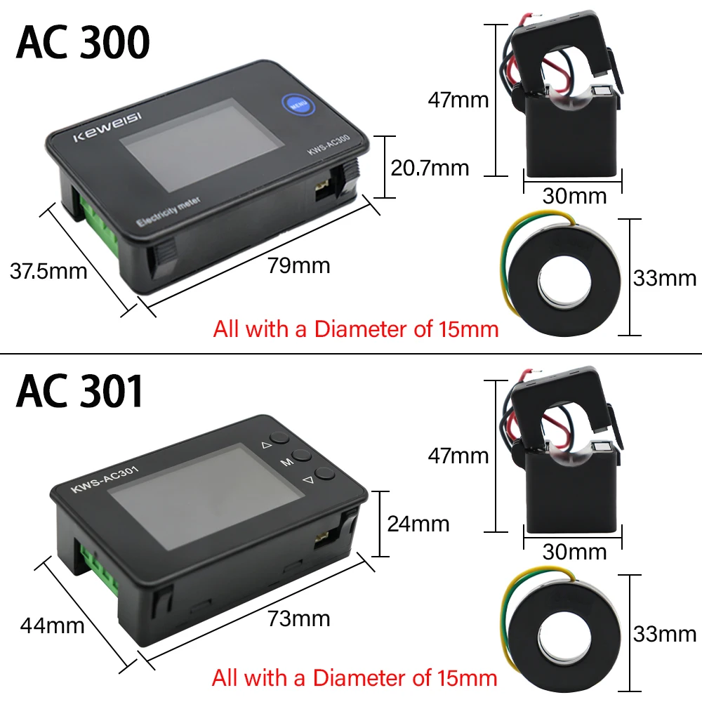 KWS-AC301 KWS-AC300 AC 50-300 100A Digital Power Energy Voltmeter Ammeter Voltage Wattmeter Kwh temperature AC Electricity Meter