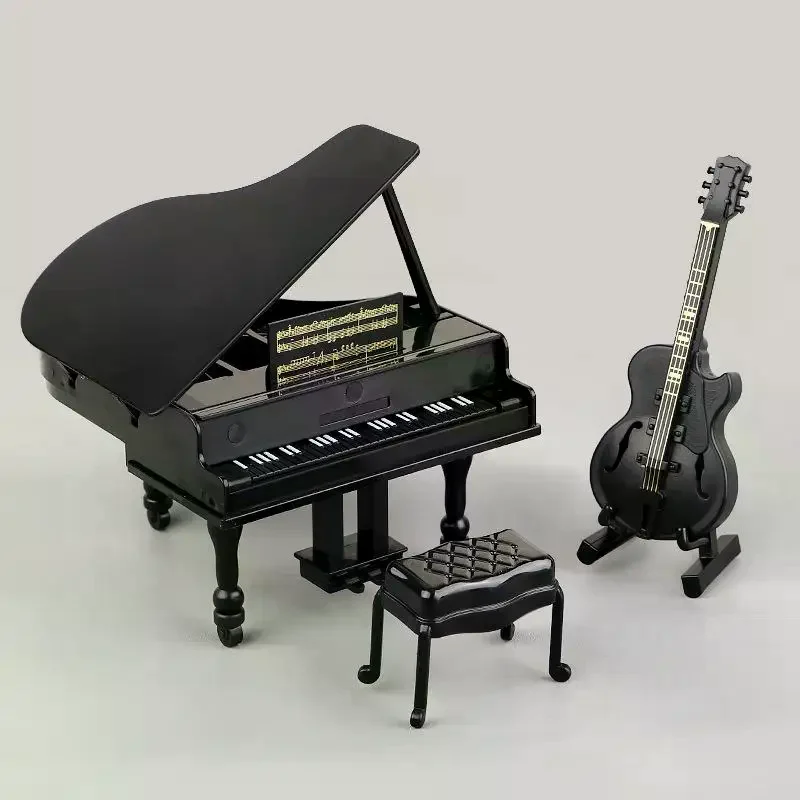 3Pcs Musical Instrument Miniature Props Dollhouse Grand Piano Furniture Guitar Cello Model Doll Accessories Simulation Ornaments