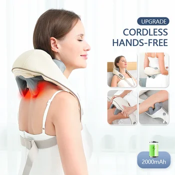 Electric Neck And Back Massager Wireless Neck And Shoulder Kneading Massage Pillow Trapezius Neck Cervical Back Massage Shawl 1