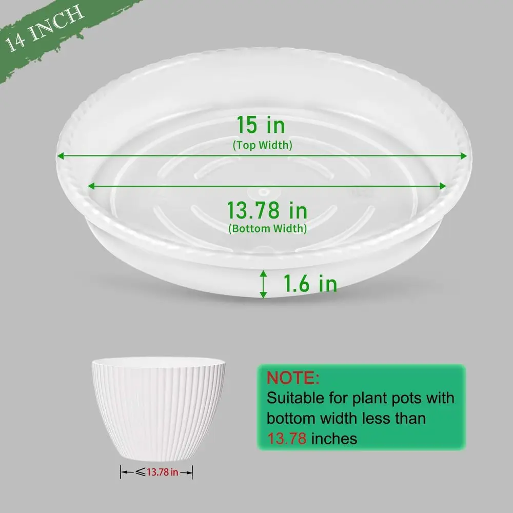 15 Inch Clear Plastic Plant Drip Trays, 2 Pack, Sturdy for Indoor Pots and Liners