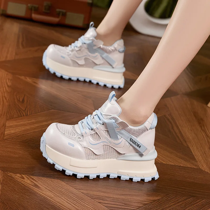 

Women's Thick Sole Dad Shoes 2026 Summer Style Hollow Mesh Breathable Sports Leisure Increase Height Inner Casual Footwear