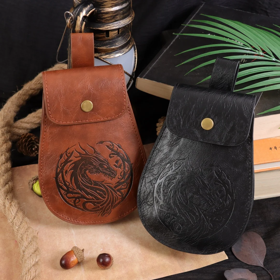 

Средневековая поясная сумка в стиле ретро из искусственной кожи, подвесная уличная поясная сумка на шнурке, реквизит для косплея, кошелек для монет