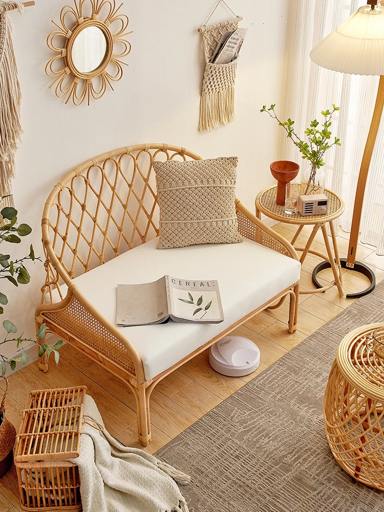 Balcony leisure chairs, rattan woven Japanese style light luxury retro small sofa decoration, reading, homestay summer single ch