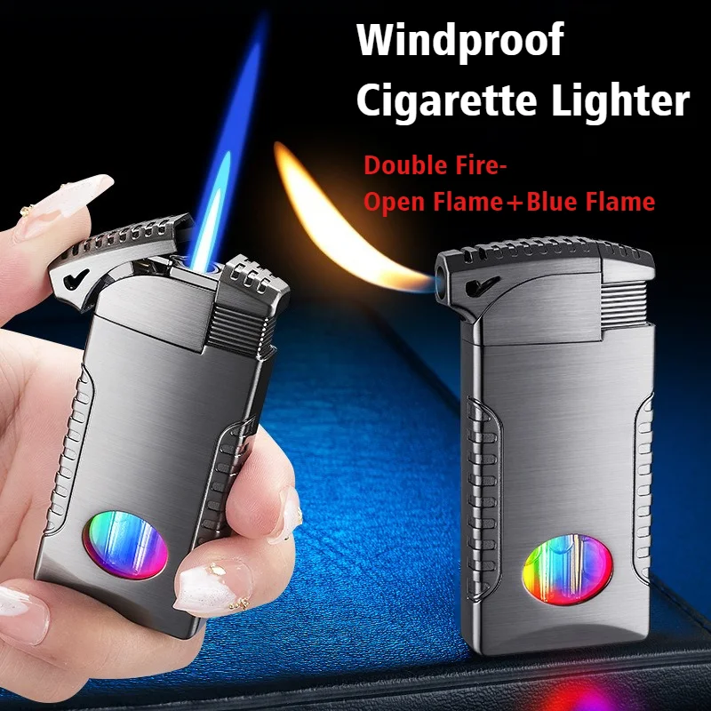 

Cigar Igniters Dual Fires Blue Open Flame Windproof Metal Lighter for Smokes Inflatable Cigarettes Lighters & Smoking Accessorie