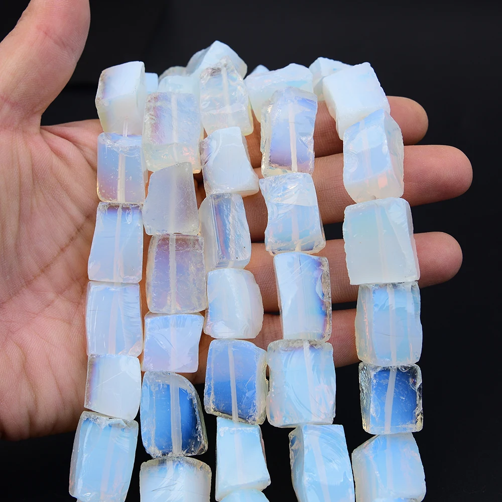 APDGG 16x20mm Natural White Opal Color Glass Rough Square Nugget Loose Beads 15" DIY Accessories Beads view 2