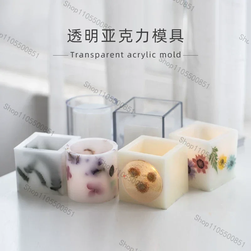 High Quality Plastic Hollow Center Square Cube Candle Making Mold Soap Mould Handmade Aromatherapy Scented Candle Making Tools
