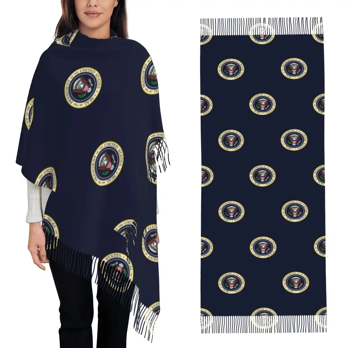 Seal Of The President Of The United States Scarf Tassel Scarves for Women Soft Warm Shawls and Wraps Long Fall Winter Shawl Wrap
